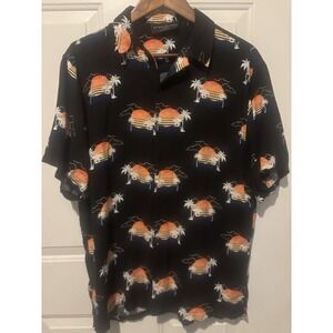 No Boundaries Hawaiian Shirt Men's Black‎ Sunset Large Short Sleeve Button